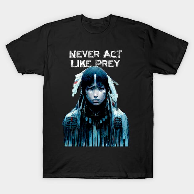 Never Act Like Prey No. 1 ... Always be aware! On a Dark Background T-Shirt by Puff Sumo